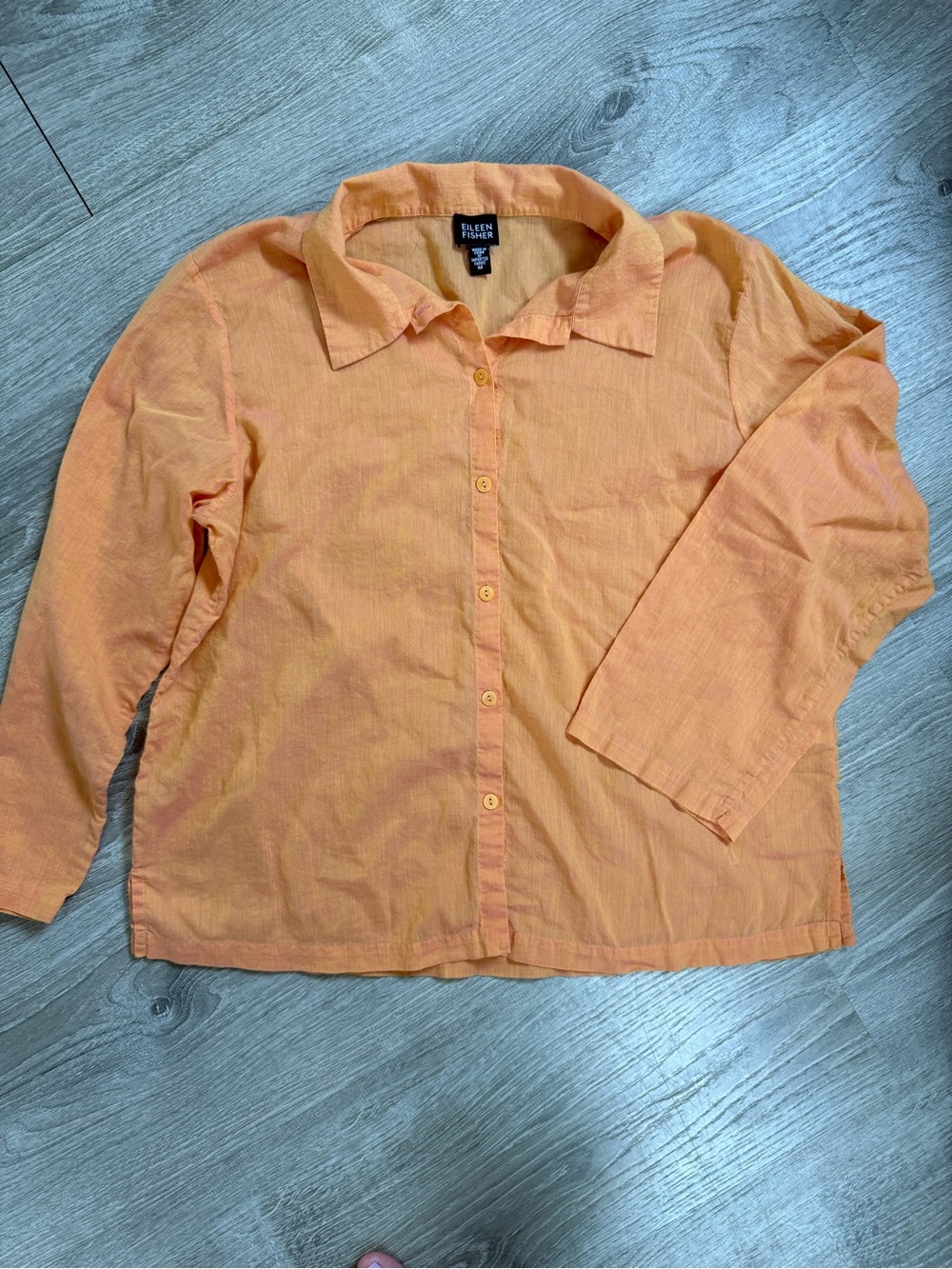 Eileen Fisher 100% Cotton Button-Front Shirt Orange